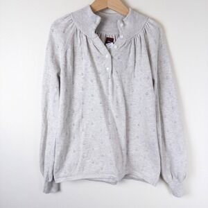 Tea Collection Pointelle Sweater Kids L 8-10 Gray Mock Neck Button Knit Top
